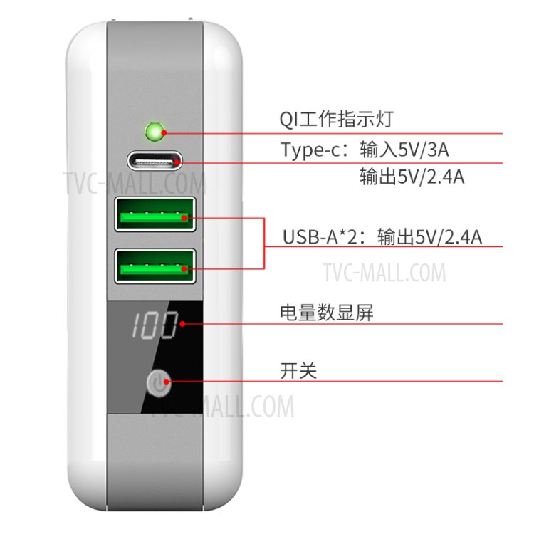 Enchufe Reemplazable 4-en-1 Inalámbrico Global Del Recorrido Del Cargador De Carga Qi Multifunción 6700mah Banco Superpotencia-3