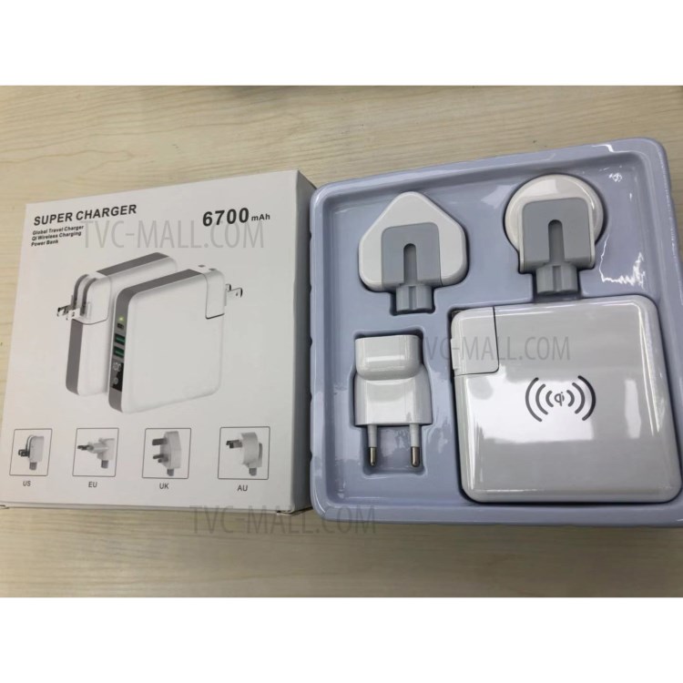 Enchufe Reemplazable 4-en-1 Inalámbrico Global Del Recorrido Del Cargador De Carga Qi Multifunción 6700mah Banco Superpotencia-7