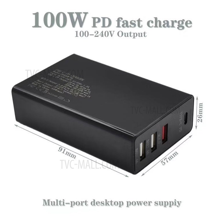 PD100W 4-port USB 100V-240V Table Charger - US Plug-3