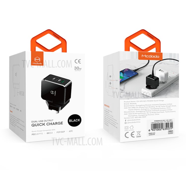 MCDODO CH-693 MDD TC-035PQ30 (QC+PD) 30W Thunder Series Fast Charger UK Plug - Black-8