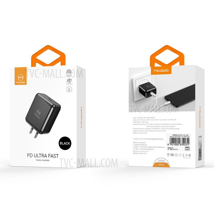 MCDODO MDD TC-061 Type-C Port PD 18W Quick Charge Travel Charger - Black/US Plug-9