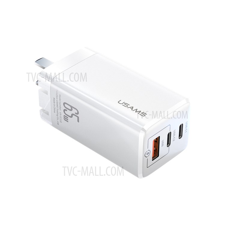 USAMS US-CC T33 65W 3 Ports GaN Super Fast Charger Small Portable Travel Wall Charger - White / CN Standard Plug-1