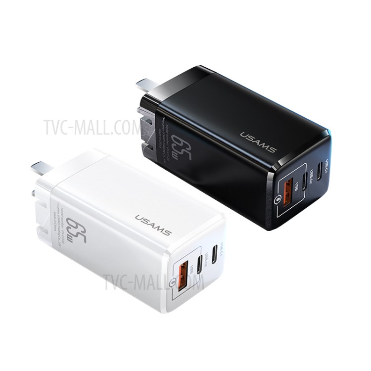 USAMS US-CC T33 65W 3 Ports GaN Super Fast Charger Small Portable Travel Wall Charger - White / CN Standard Plug-2