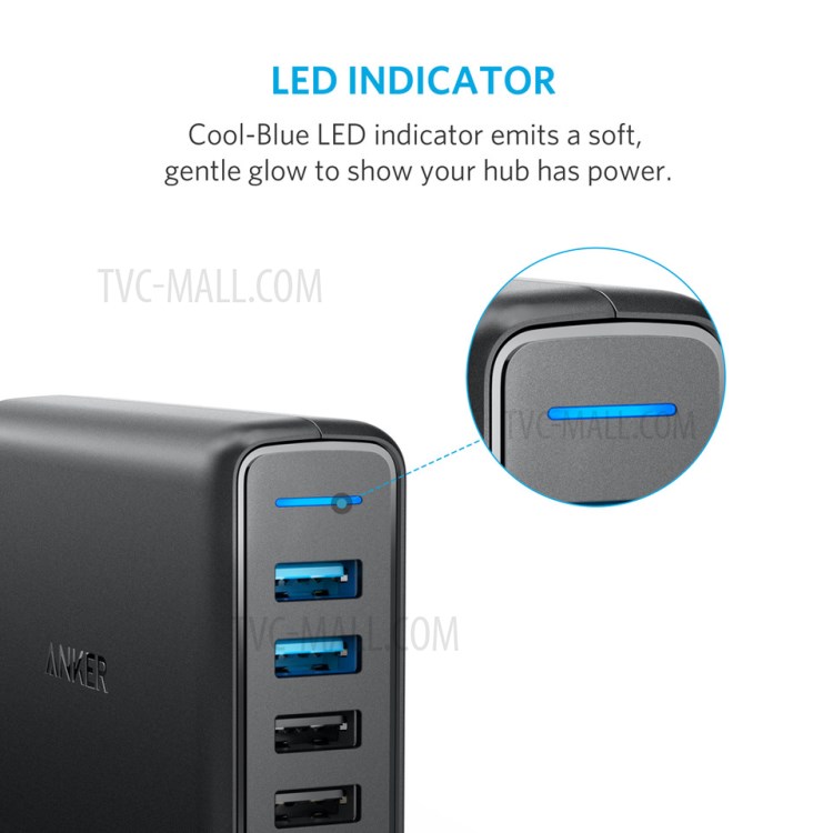 ANKER A2054 Carga Rápida 3.0 63W Cargador De Pared USB De 5 Puertos Enchufe CN Para Huawei Manzana Xiaomi OPPO Etc.-5