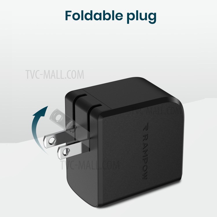 RAMPOW USB C 61W Wall Charger PD 3.0 GaN Type C Fast Charging Travel Power Adapter with Foldable Plug - Black, US Plug-10
