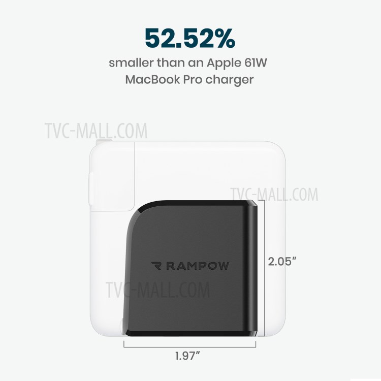 RAMPOW USB C 61W Wall Charger PD 3.0 GaN Type C Fast Charging Travel Power Adapter with Foldable Plug - Black, US Plug-7