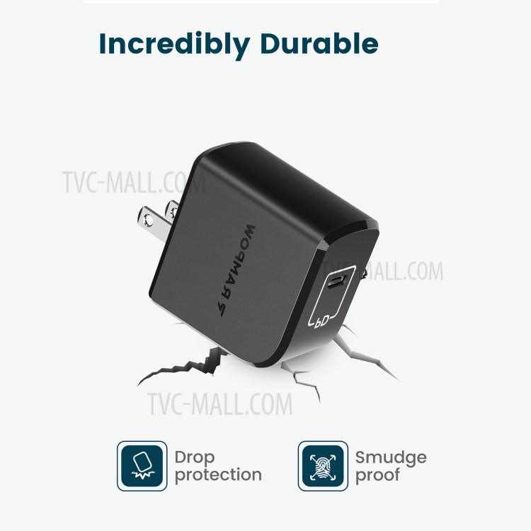 RAMPOW USB C 61W Wall Charger PD 3.0 GaN Type C Fast Charging Travel Power Adapter with Foldable Plug - Black, US Plug-9