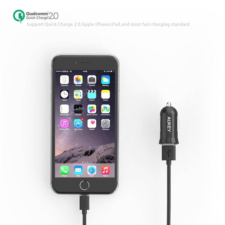 AUKEY CC-T5 Smart USB Car Charger with Qualcomm Quick Charge 2.0 Technology - Black-4