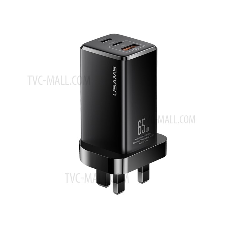 USAMS US-CC110 T33 65W 3 Ports GaN Fast Charger Mini Portable Travel Wall Charger - Black / UK Plug-1