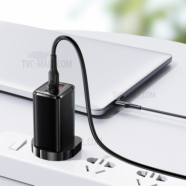 USAMS US-CC110 T33 65W 3 Ports GaN Fast Charger Mini Portable Travel Wall Charger - Black / UK Plug-3
