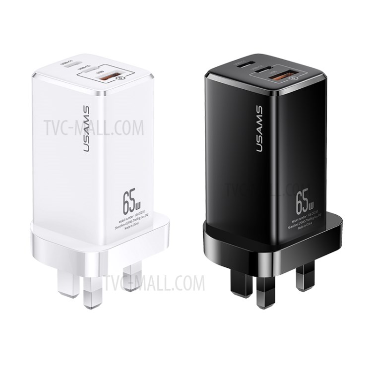 USAMS US-CC110 T33 65W 3 Ports GaN Fast Charger Mini Portable Travel Wall Charger - Black / UK Plug-6