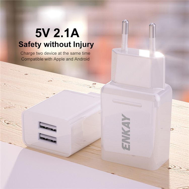 Hat-Prince ENKAY Dual USB2.0 Ports Power Adapter 10.5W 2.1A Wall Charger - EU Plug-2