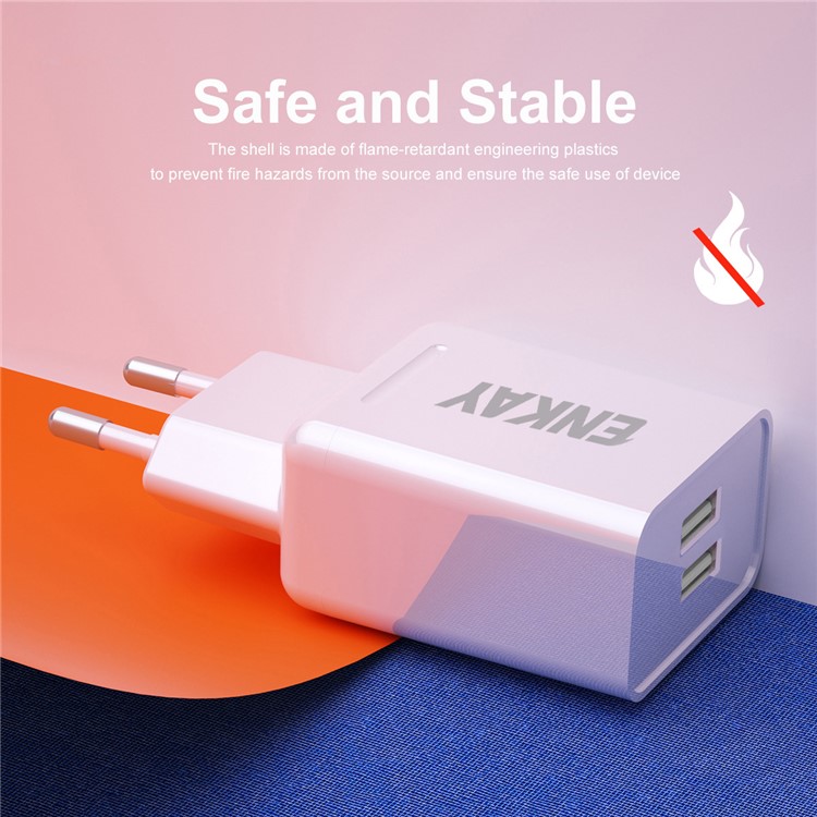 Hat-Prince ENKAY Dual USB2.0 Ports Power Adapter 10.5W 2.1A Wall Charger - EU Plug-3