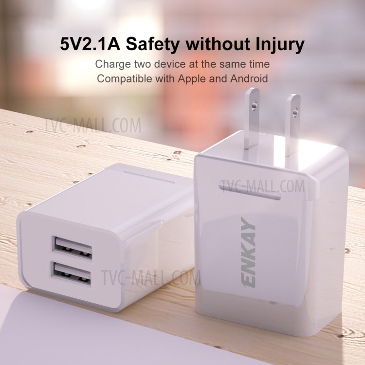 Hat-Prince ENKAY Dual USB2.0 Ports Power Adapter 10.5W 2.1A Wall Charger - US/CN Plug-2