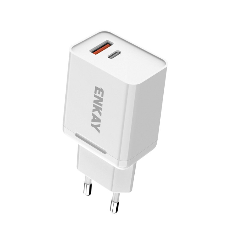 Hat-Prince ENKAY 18W 3A USB3.0+Type-C Dual Ports Power Adapter with 1m Type-C Charging Cable - EU Plug-3