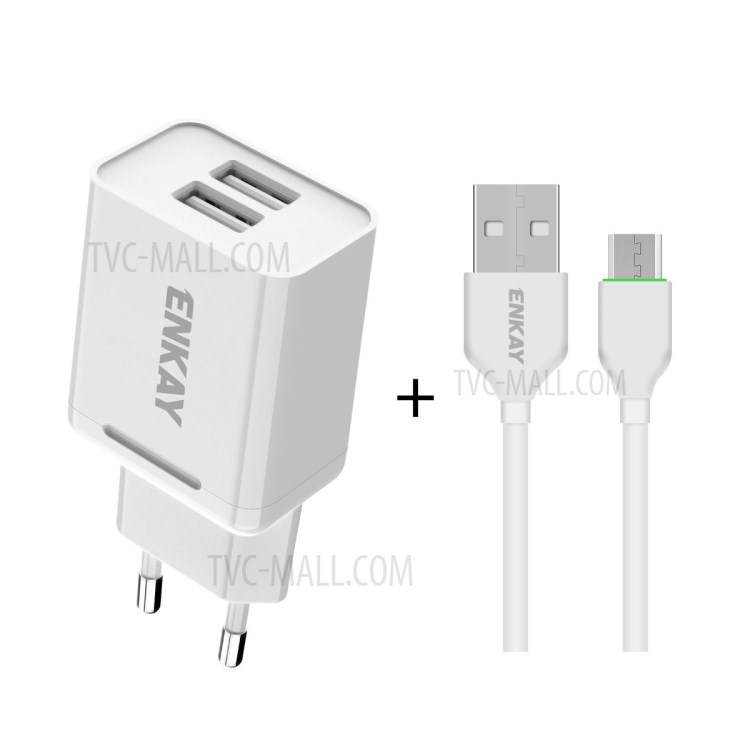 Hat-Prince ENKAY Dual USB2.0 Ports Wall Charger 10.5W 2.1A with 1m Charging Cable - EU Plug / Micro USB Cable-1