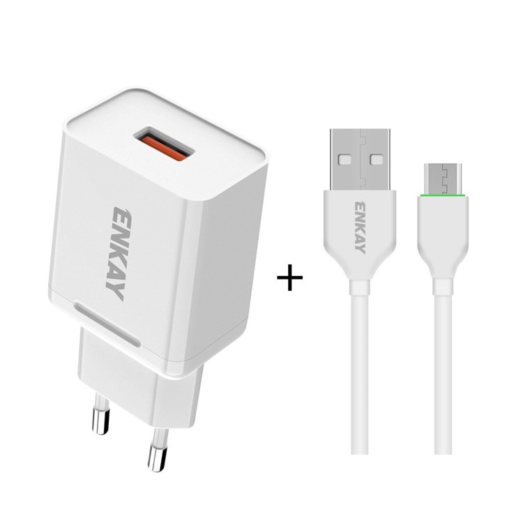 Hat-Prince ENKAY USB3.0 Wall Charger 18W 3A with 1m Charging Cable - EU Plug / Micro USB Cable-1