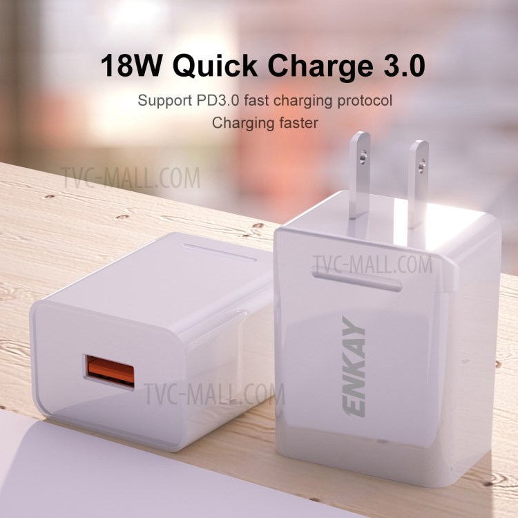 Hat-Prince ENKAY 18W 3A USB3.0 Fast Charge Power Adapter - US Plug-2