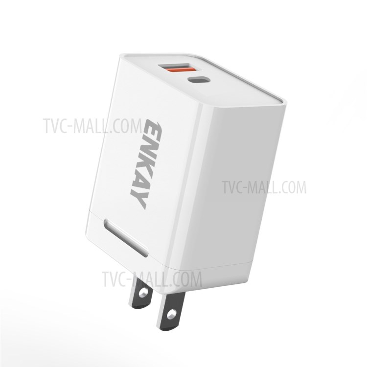 Hat-Prince ENKAY 18W 3A USB3.0 + Type-C Dual Ports Power Adapter - US Plug-1