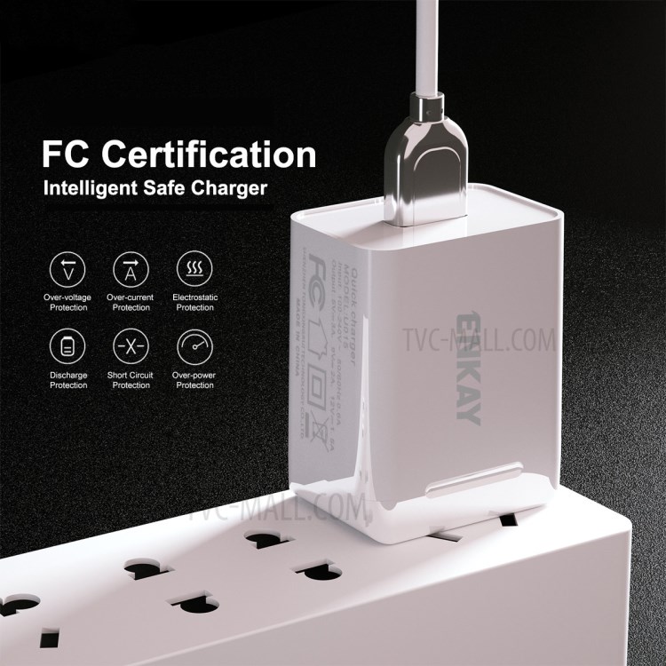 Hat-Prince ENKAY 18W 3A USB3.0 + Type-C Dual Ports Power Adapter - US Plug-4