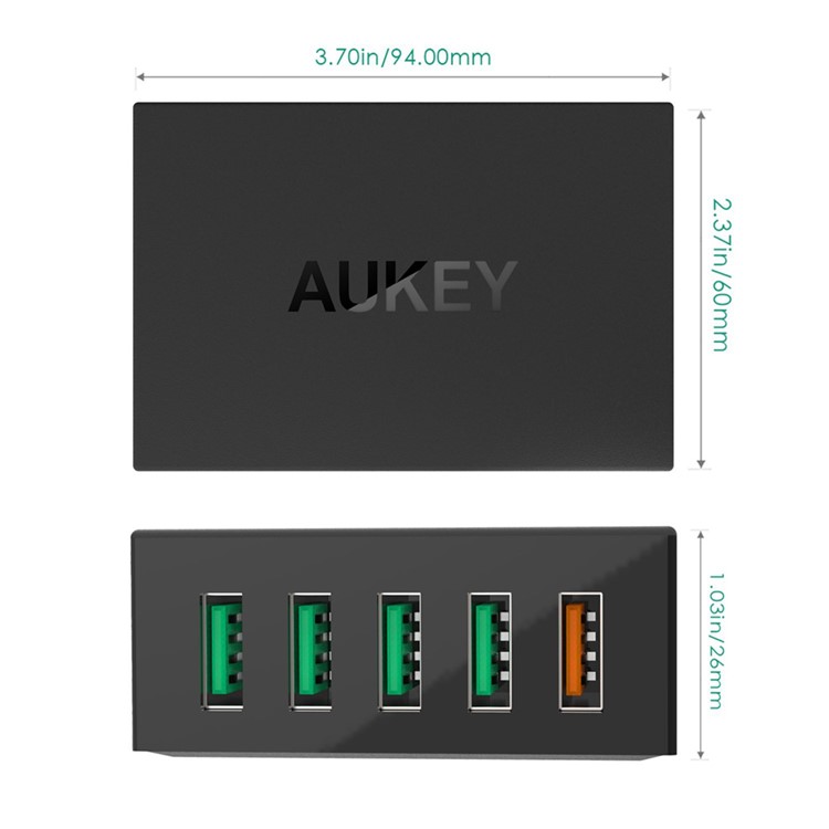 AUKEY PA-T1 4+1 5-Port 54W USB Wall Charger Travel Charger with Quick Charge 2.0 Port - EU Plug-2