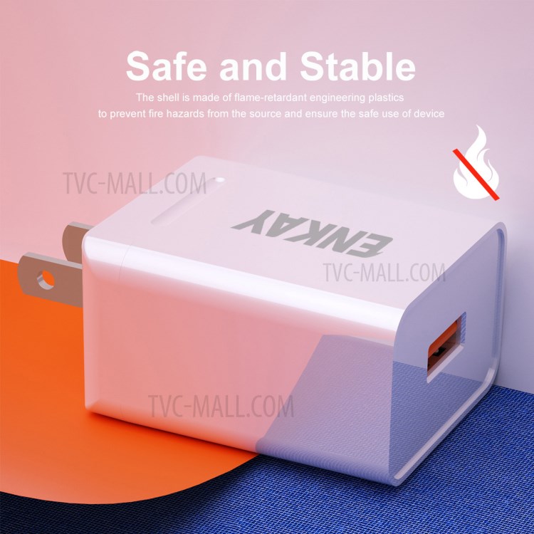 Hat-Prince ENKAY USB3.0 Ports Wall Charger 18W 3A with 1m Type-C 3A Charging Cable - US & CN Plug-5