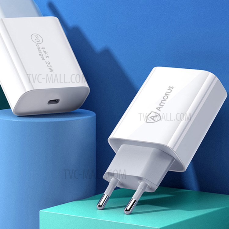 AMORUS 20W USB Type-C PD Quick Charging Power Adapter Wall Charger for iPhone 12 / 12 mini / Pro / Pro Max Etc. - EU Plug-1