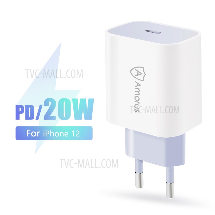 AMORUS 20W USB Type-C PD Quick Charging Power Adapter Wall Charger for iPhone 12 / 12 mini / Pro / Pro Max Etc. - EU Plug-2