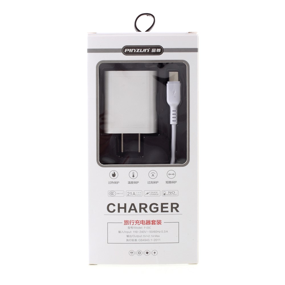 PINZUN P-03C USB Port Wall Charger 2.1A with 1m Type-C Charging Cable-6