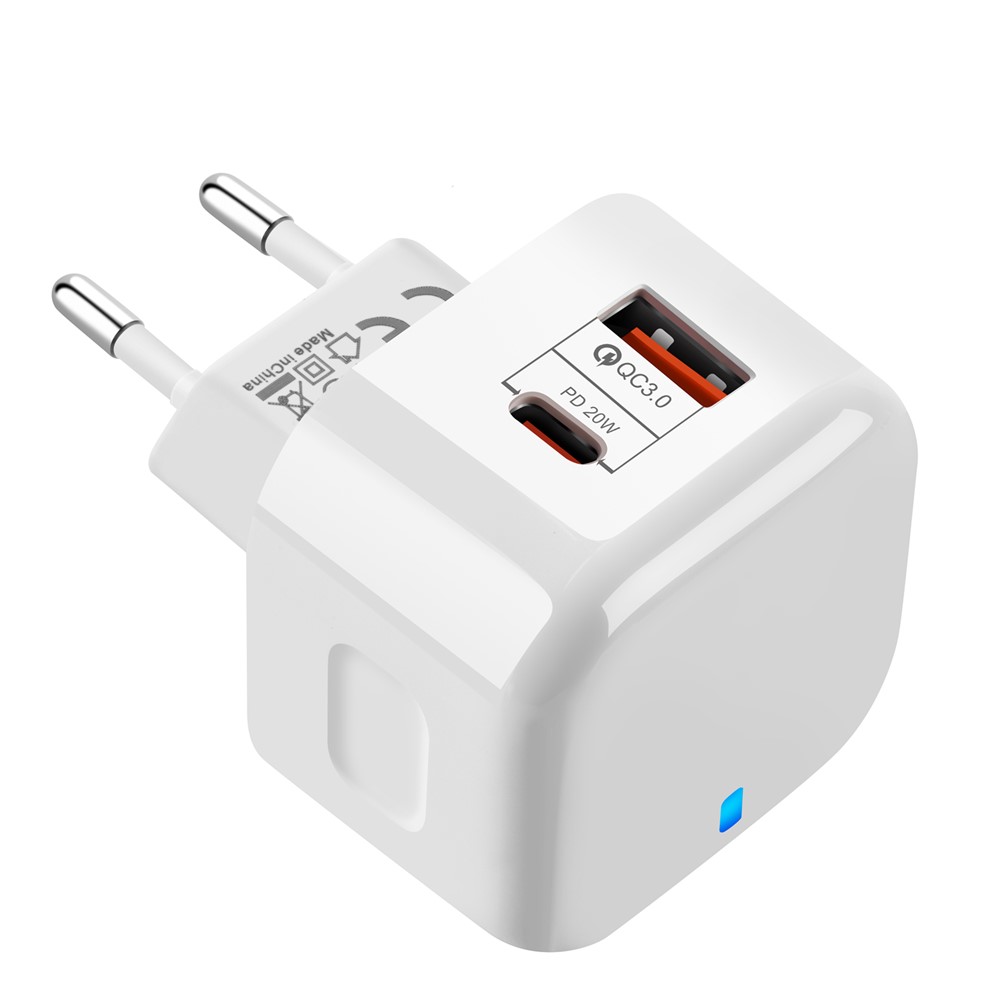 YSY-6087 PD 20W+QC 3.0 Adaptador de Energia do Carregador de Transmissão de Porta Dupla Porta - Plugue da ue-5