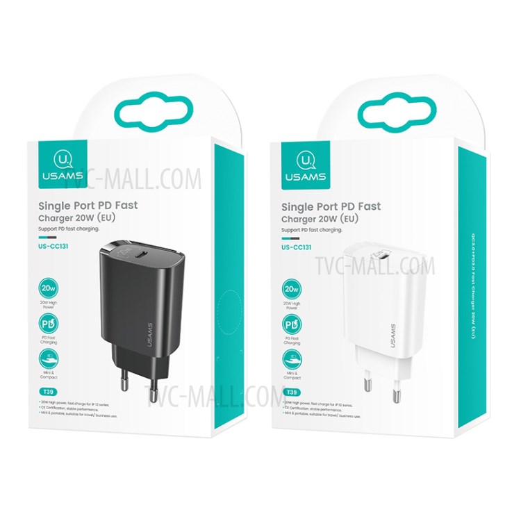 USAMS US-CC T39 PD Single Port 20W Quick Charger - Black/EU Plug-5