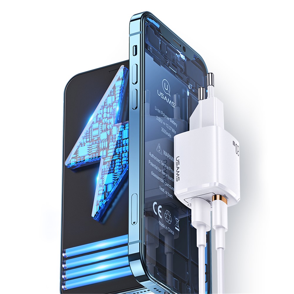 USAMS US-CC128 T37 PD20W QC3.0 USB Typ-C-Wandladegerät Dual-Port-Netzteil - EU-Stecker-6
