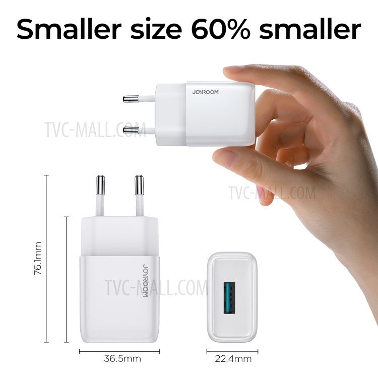 JOYROOM L-1A101 2.1A Single Port Fast Charging Phone Charger Adapter Mini Wall Charger - White / EU Plug-3