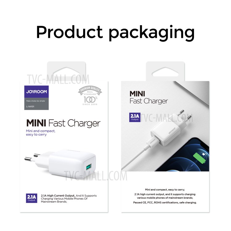 JOYROOM L-1A101 2.1A Single Port Fast Charging Phone Charger Adapter Mini Wall Charger - White / EU Plug-8