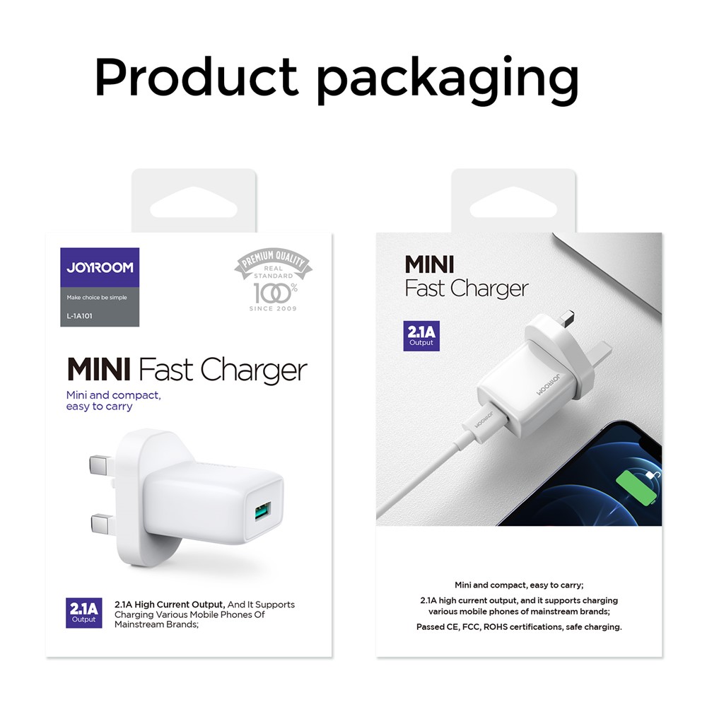 JOYROOM L-1A101 2.1A Single Port Travel Charger Mobile Phone Fast Charging Adapter for iPhone - White / UK Plug-8