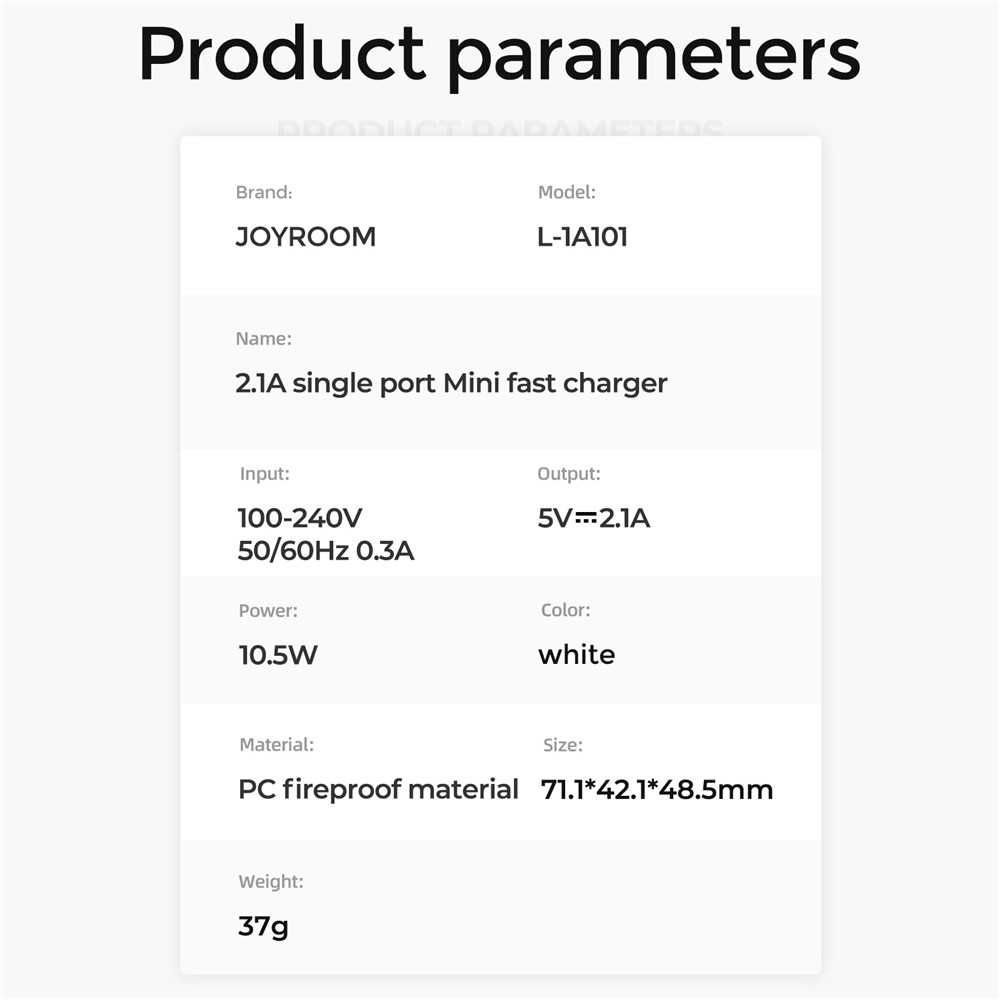 JOYROOM L-1A101 2.1A Single Port Travel Charger Mobile Phone Fast Charging Adapter for iPhone - White / UK Plug-9