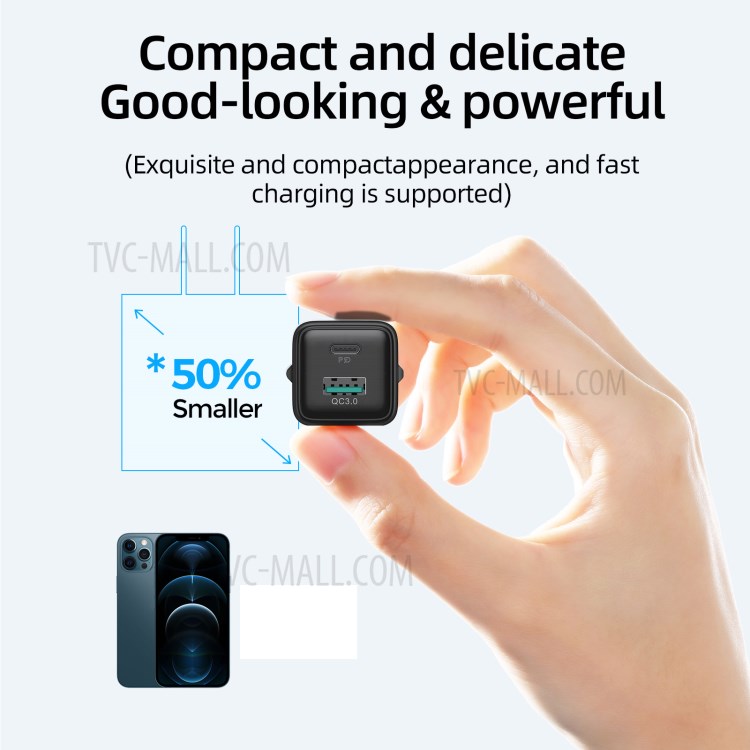 JOYROOM JR-QP207 Mini Wall Charger EU Plug Dual Port QC3.0+PD 20W Fast Charging Phone Adapter for iPhone 12 Series-3