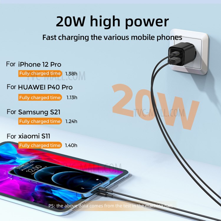 JOYROOM JR-QP207 Mini Wall Charger EU Plug Dual Port QC3.0+PD 20W Fast Charging Phone Adapter for iPhone 12 Series-4