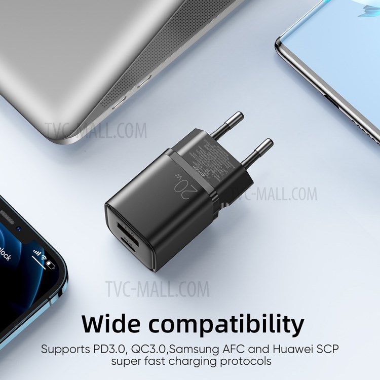JOYROOM JR-QP207 Mini Wall Charger EU Plug Dual Port QC3.0+PD 20W Fast Charging Phone Adapter for iPhone 12 Series-5