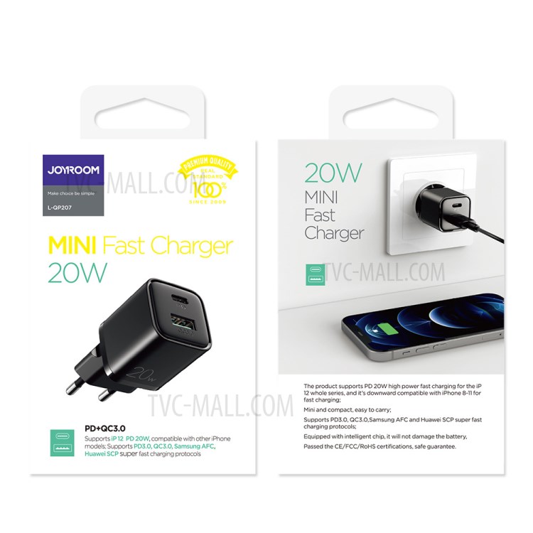 JOYROOM JR-QP207 Mini Wall Charger EU Plug Dual Port QC3.0+PD 20W Fast Charging Phone Adapter for iPhone 12 Series-9