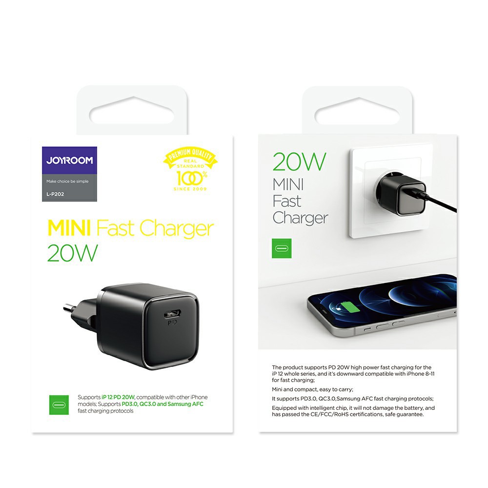 JOYROOM L-P202 20W PD Mini Fast Charger EU Plug Mobile Phone Travel Wall Charger Adapter for Samsung iPhone-9