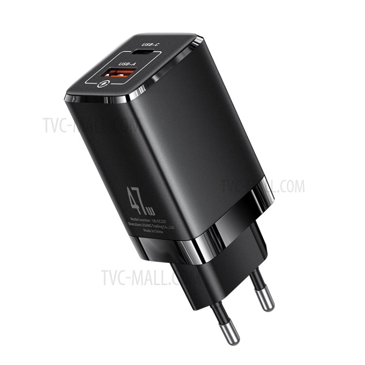 USAMS US-CC137 T41 47W GaN Charger EU Plug USB-A+USB-C Dual USB Port Mobile Phone Tablet Wall Charger-4