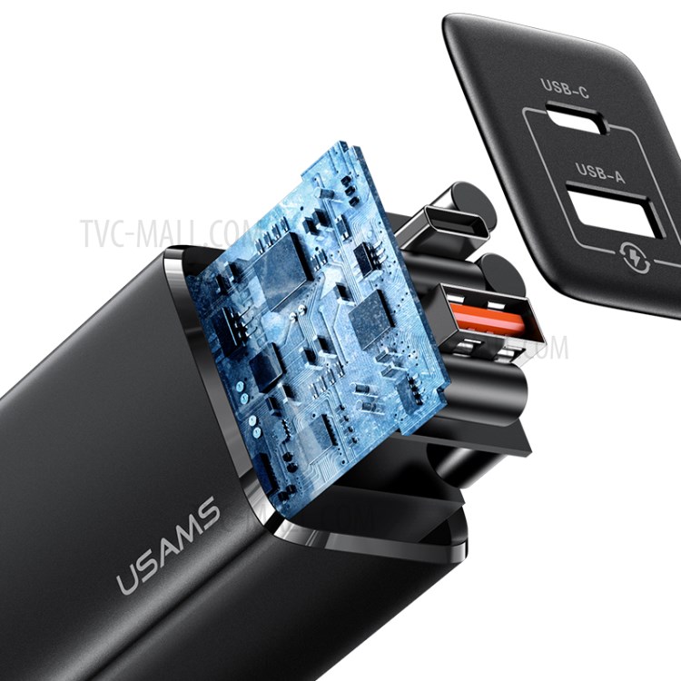 USAMS US-CC137 T41 47W GaN Charger EU Plug USB-A+USB-C Dual USB Port Mobile Phone Tablet Wall Charger-5