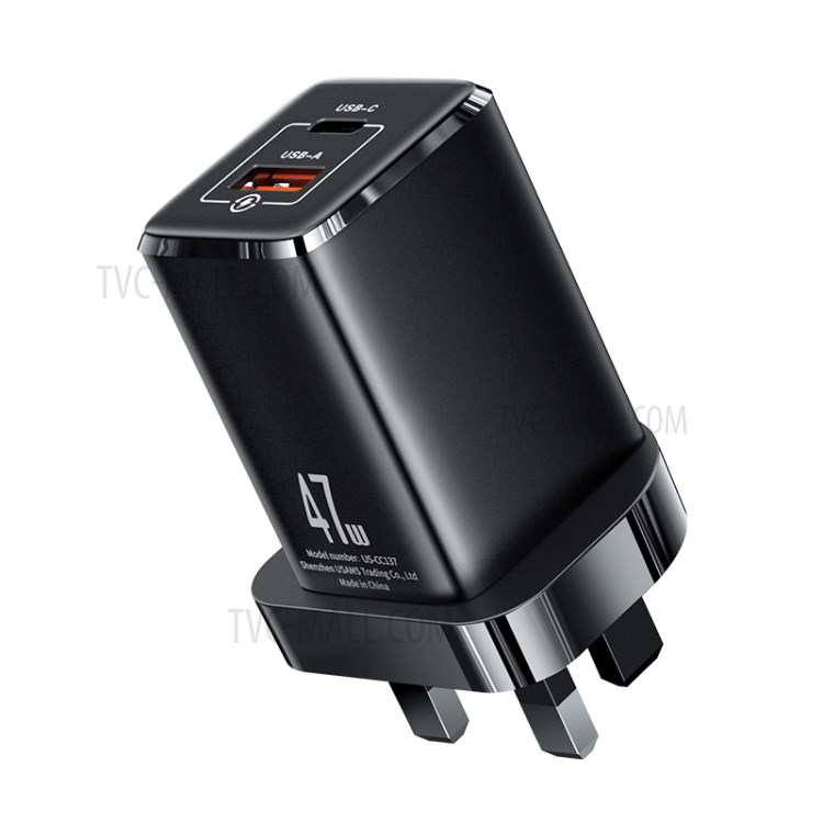 USAMS US-CC138 T41 47W GaN Mobile Phone Charger UK Plug Quick Charge Dual USB Port Travel Wall Charger Adapter-4