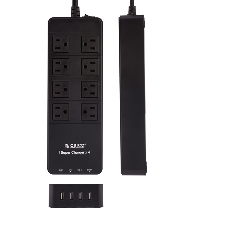 ORICO TPC-8A4U 2500W 8-Port US Plug Outlet with 4 USB Ports (2 x 2.4A Smart Charging Ports) - Black-2