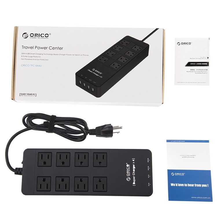 ORICO TPC-8A4U 2500W 8-Port US Plug Outlet with 4 USB Ports (2 x 2.4A Smart Charging Ports) - Black-3