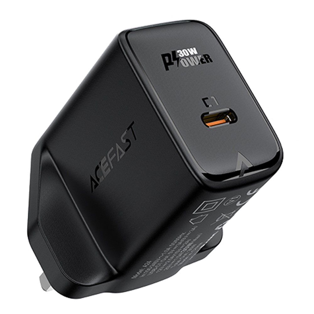 ACEFAST A24 PD 30W Wall Adapter USB Type-C Single Port GaN Charger, UK Plug - Black-1