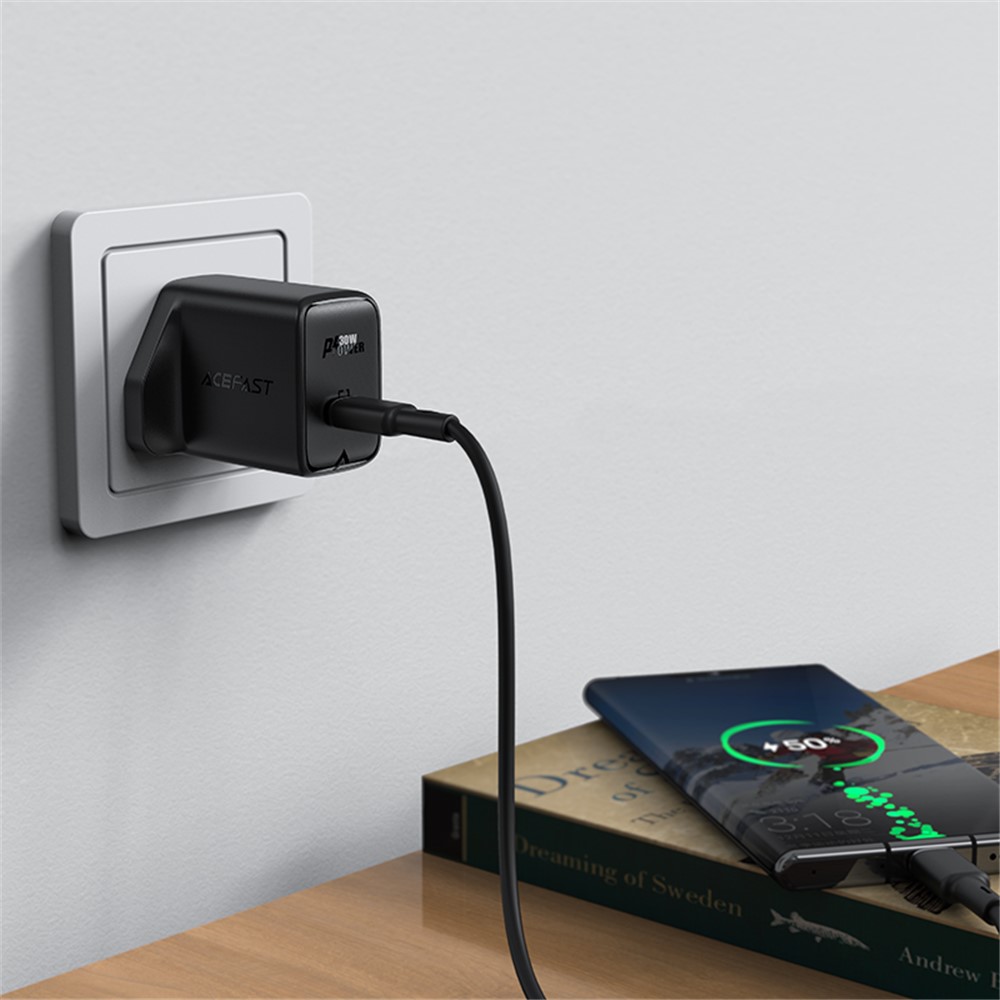 ACEFAST A24 PD 30W Wall Adapter USB Type-C Single Port GaN Charger, UK Plug - Black-4