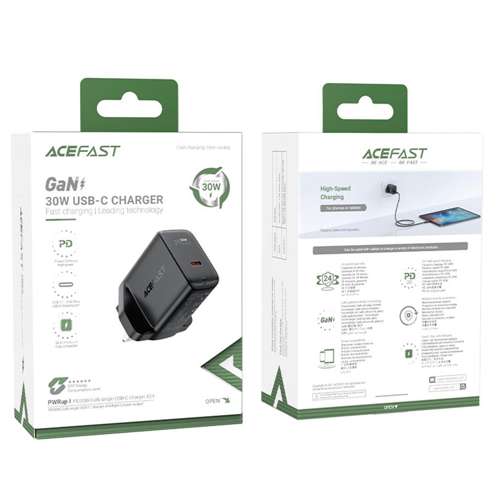 ACEFAST A24 PD 30W Wall Adapter USB Type-C Single Port GaN Charger, UK Plug - Black-5