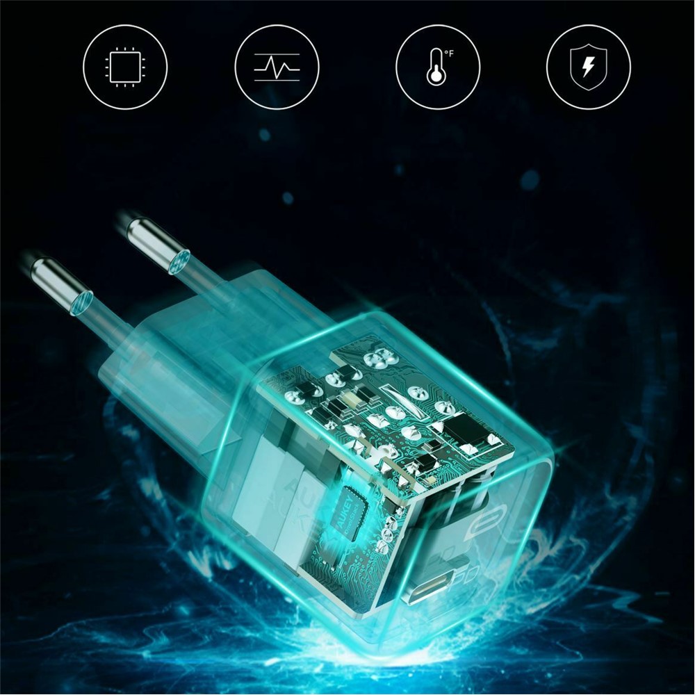 AUKEY PA-B1 20W Fast Charging Type-C Power Adapter PD3.0 QC2.0 Wall Charger, EU Plug-5